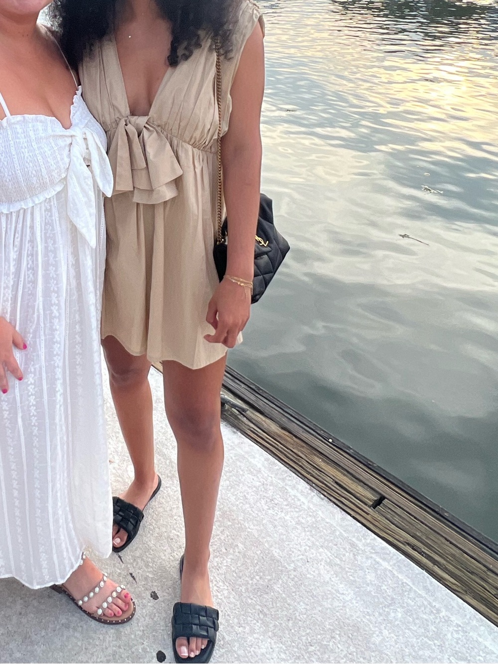 Beige Mini Dress with Deep V and Tie-Front